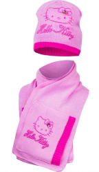 Set caciula si fular Hello Kitty Roz 52 cm Roz 52 cm