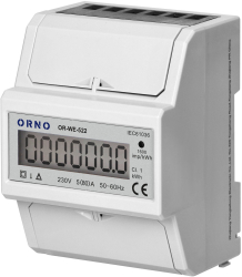 Contor monofazic ORNO OR-WE-522 80A 230V frecventa de impuls 1600 imp/kWh 3 module DIN TH-35mm alb