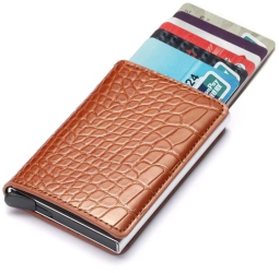Portofel RFID iUni P1 8 carduri Print crocodil Maro 
