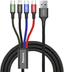 Cablu Baseus 4-in-1 USB la Lightning 2x USB-C Micro-USB 3.5A 1.2m Negru 
