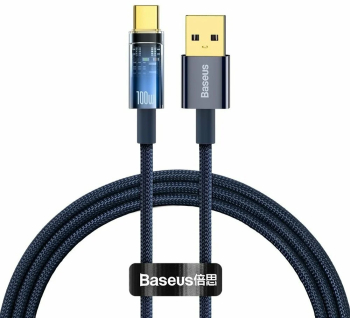 Cablu Baseus Explorer Auto Power-Off Fast Charge USB USB-C 100W 1m Albastru 