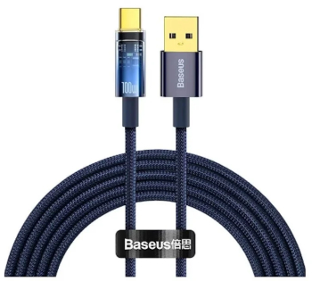 Cablu Baseus Explorer Auto Power-Off Fast Charge USB USB-C 100W 2m Albastru 