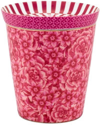 Cana din portelan cu capac multifunctional Pip Studio 230 ml Dark Pink colectia Royal Stripes 