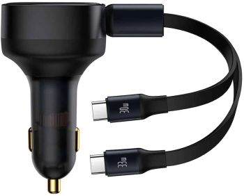 Incarcator auto Baseus Enjoyment 33W cu cablu retractabil 2xUSB-C Negru 