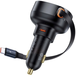 Incarcator auto Baseus Enjoyment Pro 60W cu cablu retractabil USB-C Negru 