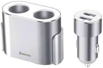 Incarcator auto Baseus High Efficiency 2 sloturi bricheta 80W +dual USB argintiu 