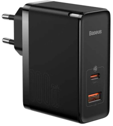 Incarcator retea Baseus GaN5 Pro Fast Charge C+U 100W negru + cablu USB-C 100W 1m 