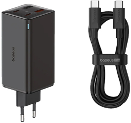Incarcator retea Baseus GaN6 Pro 100W 2x USB-A 2x USB-C Fast Charge Cablu USB-C la USB-C inclus Negru 
