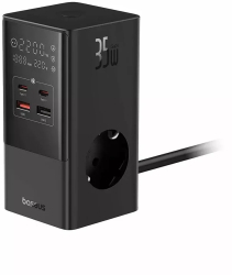 Incarcator retea Baseus PowerCombo Tower Digital 3AC+2U+2C 35W cablu 1.5m negru 