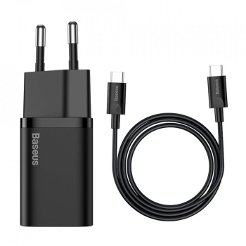 Incarcator retea Baseus Super Si QC 1C 25W + cablu Baseus USB-C 1m negru