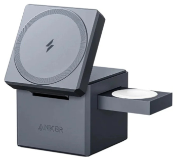 Incarcator wireless magnetic Anker 3-in-1 Cube MagSafe 15W Fast Charging Pliabil Negru 