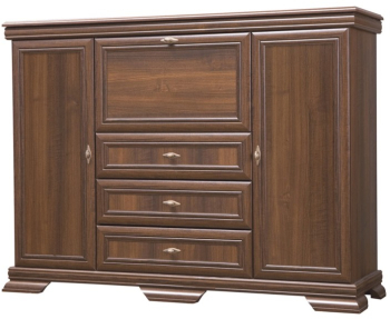 Comoda living VM6P o usa rabatabila pentru bar 2 usi fixe 3 sertare insertii MDF 158 x 46 x 117 cm Nuc 