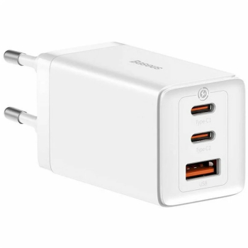 Incarcator retea Baseus GaN5 Ultra Fast Charge 2C+U 65W Alb + Cablu USB-C 100W 1m 