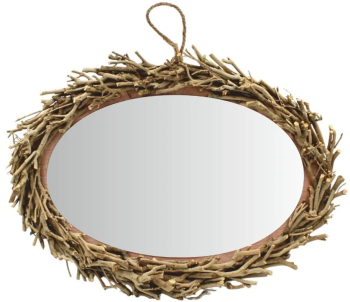 Oglinda Decorativa Ovala cu Rama din Crengute Naturale &ndash Hoff Interieur 50x36 cm 