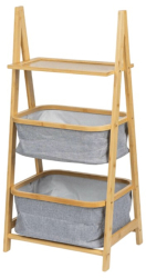 Raft depozitare si organizare KL6553 cu 3 nivele sertare textile lemn 44x34x91 cm multifunctional natur/gri 