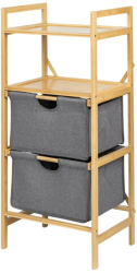 Raft depozitare si organizare KL6554 cu 4 nivele sertare textile lemn 44x34x96 cm multifunctional natur/gri 