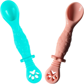 Set 2 Lingurite Bebelusi pentru Hranire si Diversificare 2 Capete Multicolore Turcoaz si Roz 