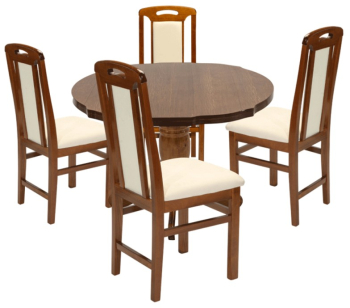 Set masa living si bucatarie extensibila SB Fan MDF 100-133 5x99x74 cm si 4 scaune SB Tim lemn masiv tapiterie stofa nuc 