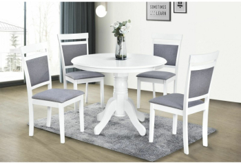 Set masa living si bucatarie KL Livia MDF lemn masiv si 4 scaune KL Oman tapiterie stofa sarcina maxima 120 kg alb/gri 