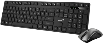 KIT wireless GENIUS tastatura wireless 104 taste (slim) + mouse wireless 1200dpi 3 butoane 11 taste functii multimedia silent AI key negru 