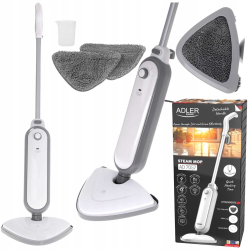 Mop cu aburi Adler 1300 W Capacitate rezervor 380 ml Lungime cablu 4.75 m cap pentru covoare 2 pad-uri interschimbabile Culoare alba 