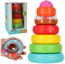 Jucarie educationala Turn piramida din plastic puzzle senzorial Montessori multicolor 