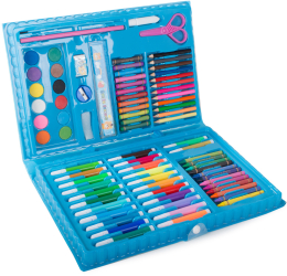 Set pictura si desen pentru copii trusa plastic albastru 86 piese 34x23x4cm 
