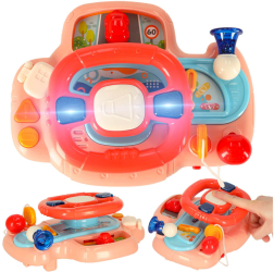 Jucarie interactiva bebelusi Volan cu activita multiple sunete si lumini roz 