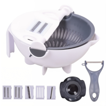 Taietor manual de legume 9 in 1 castron cu scurgatoare ustensile detasabile 