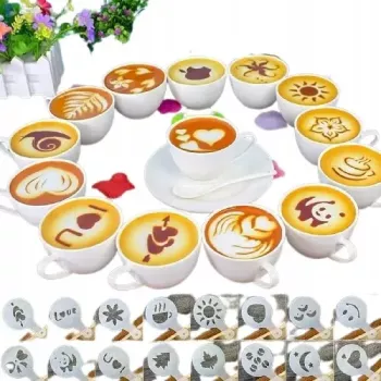 Set 16 sabloane reutilizabile pentru ornarea desertului sau a cafelei 