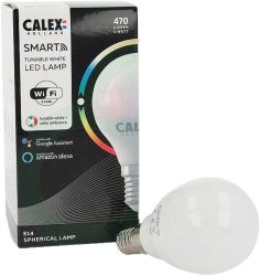 Bec LED RGB inteligent Calex Smart Wi-Fi Bluetooth P45 E14 4.9W 470 lm dimabil lumina alba si colorata compatibil Google Assistant si
