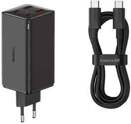 Incarcator 2x USB 2x Type-C 100W + Cablu Type-C 100W 20V 5A 1m - Baseus GaN6 Pro (P10162705112-00) - Black 