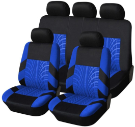 Set Huse Scaune Auto Fata/Spate din 9 Piese din Material Textil Universale Culoare Negru/Albastru 