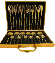 Set tacamuri inox auriu Mirror Gold 24 piese pentru 6 persoane finisaj lucios