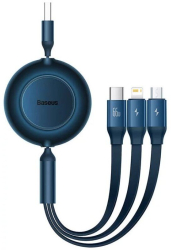 Cablu USB la MicroUSB Lightning si Type-C Baseus Bright Mirror 2 Retractabil 3 in 1 Albastru 