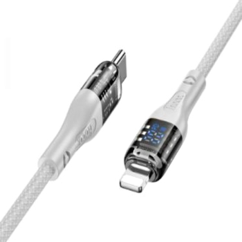 Cablu de date si incarcare Fast Charge Led Intuitive Display cu mufa USB-C la Lightning 20W 1.2m Alb Hoco U115 