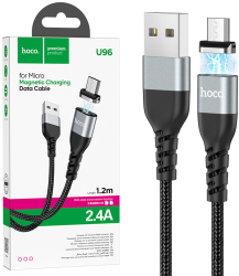 Cablu de incarcare si transfer date Magnetic USB MicroUSB 2.4A lungime 1.2m HOCO U96 Negru 