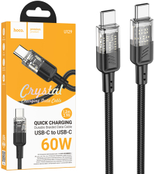 Cablu Hoco Incarcare si sincronizare Date cu invelis Textil USB-C la USB-C 60W 3A Fast Charging Lungime 1.2m U129 Negru 