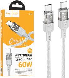 Cablu Hoco Incarcare si sincronizare Date cu invelis Textil USB-C la USB-C 60W 3A Fast Charging Lungime 1.2m U129 Gri 
