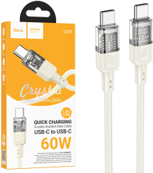 Cablu Hoco Incarcare si sincronizare Date cu invelis Textil USB-C la USB-C 60W 3A Fast Charging Lungime 1.2m U129 Bej 