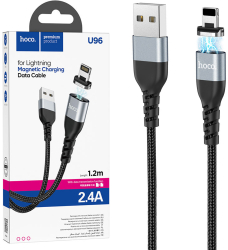 Cablu magnetic USB-A la Lightning pentru incarcare si sincronizare date 2.4A 1.2m Hoco U96 Traveller Negru 