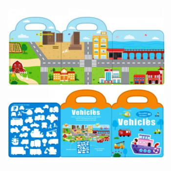 Carte Puzzle cu 34 stickere reutilizabile Vehicule 