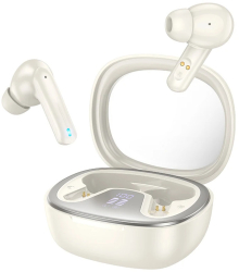 Casti Bluetooth TWS cu Carcasa Transparenta si Display Digital Hoco Shadow EQ6 Milky White