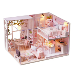 Casuta De Asamblat DIY in miniatura roz Joc interactiv educational Dimensiuni 24 5 X 20 5 X 15 5 cm 