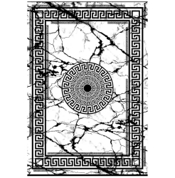 Covor de camera alb cu model romanic negru si model de marmura 80x150cm 