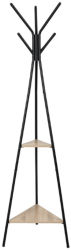 Cuier metalic tip pom KL Coly 6 agatatori de podea cu spatiu depozitare 49 x 49 x 181 cm negru/natur 