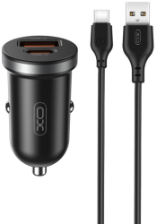 Incarcator auto 12V XO 30W USB-A USB-C QC 3.0 PD3 CC56 + cablu Type-C negru 