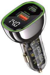 Incarcator Auto Fast Charge Kakusiga KSC-1055 95W PD Dual Port cu cablu USB-C - Negru 