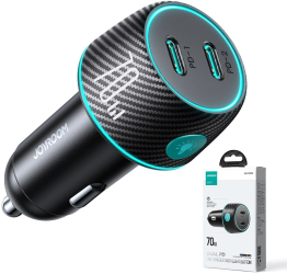 Incarcator auto Joyroom JR-CCN02 2x USB-C Lumina LED Quick Charge 3.0 70W Negru 