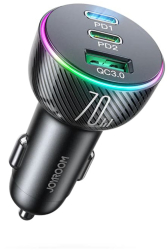 Incarcator auto Joyroom JR-CL26 1xUSB 2xUSB-C 70W PD si QC 3.0 iluminat LED Negru 